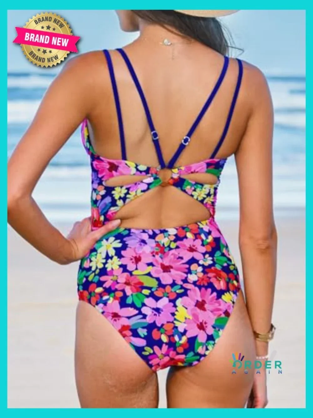 One Piece Swimsuit Long Torso Tummy Control V Neck Double Straps Back Cutout